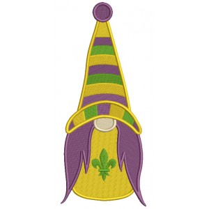 Gnome Wearing Tall Hat Fleur De Lis Mardi Gras Filled Machine Embroidery Design Digitized Pattern