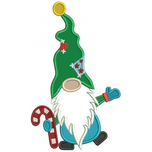 Gnome With Candy Cane Christmas Applique Machine Embroidery Design Digitized Pattern