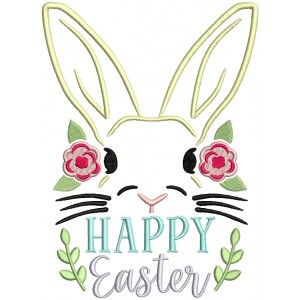 Happy Easter Big Bunny With Flowers Filled Machine Embroidery Design Digitized Pattern 