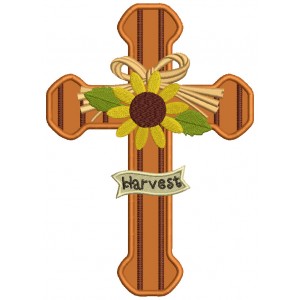 Harvest Cross With Sunflower Thanksgiving Applique Machine Embroidery Design Digitized Pattern