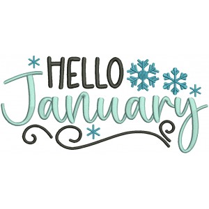 Hello January Snowflakes Christmas Filled Machine Embroidery Design Digitized Pattern