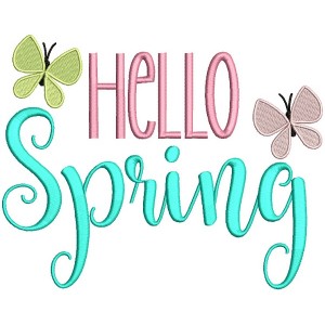 Hello Spring Two Butterflies Filled Machine Embroidery Design Digitized Pattern