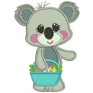 Koala Holding Basket With Flowers Applique Machine Embroidery Digitized Design Pattern