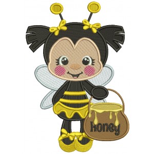 Little Bee Holding a Pot Of Honey Filled Machine Embroidery Design Digitized Pattern