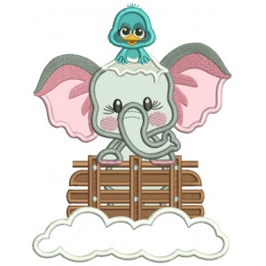 Little Bird Sitting On Baby Elephant And Snow Christmas Applique Machine Embroidery Design Digitized Pattern
