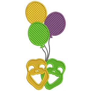 Mardi Gras Masks With Balloons Filled Machine Embroidery Design Digitized Pattern
