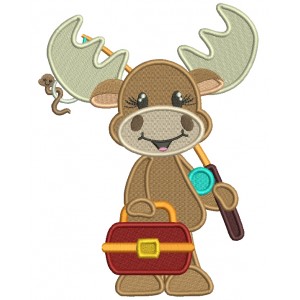 Moose Going Fishing Filled Machine Embroidery Design Digitized Pattern