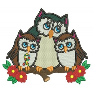Mother Owl And Two Baby Owls Autism Awareness Filled Machine Embroidery Design Digitized