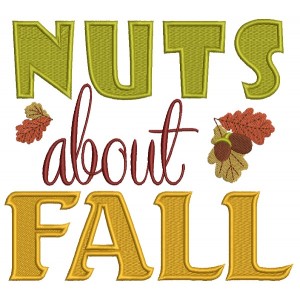 Nuts About Fall With Leaves Filled Machine Embroidery Design Digitized Pattern