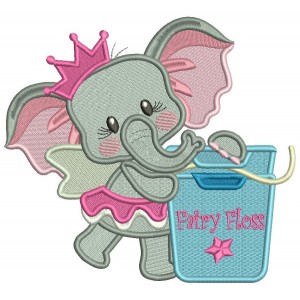 Princess Elephant With Fairy Floss Filled Machine Embroidery Design Digitized Pattern
