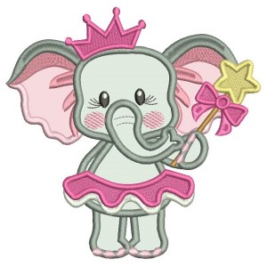 Princess Girl Elephant Fairy Applique Machine Embroidery Design Digitized Pattern