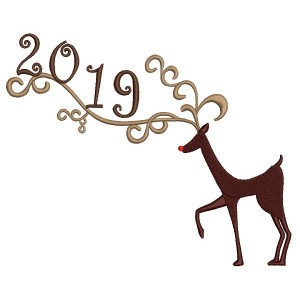 Reindeer 2019 New Year Filled Machine Embroidery Design Digitized Pattern 