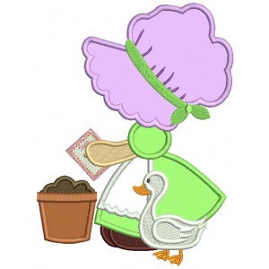 Sunbonnet Doll With a Book Applique Machine Embroidery Design Digitized