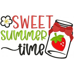 Sweet Summertime Glass Jar With Strawberry Applique Machine Embroidery Design Digitized Pattern