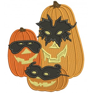 Three Pumpkins Wearing Face Masks Halloween Filled Machine Embroidery Design Digitized Pattern