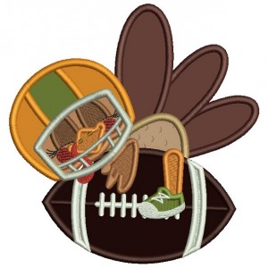 Turkey Football Player Hugging a Football Thanksgiving Applique Machine Embroidery Design Digitized Pattern