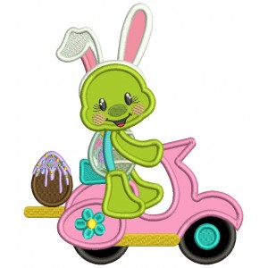Turtle With Bunny Ears Riding Moped Easter Applique Machine Embroidery Design Digitized Pattern 