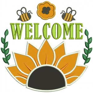 Welcome Two Bees And Flower Applique Machine Embroidery Design Digitized Pattern