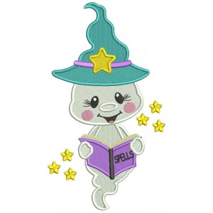 Wizard Ghost Holding Spells Book Filled Halloween Machine Embroidery Design Digitized Pattern