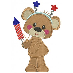 4th Of July Bear Holding Fireworks Filled Machine Embroidery Design Digitized Pattern