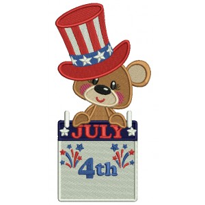 4th Of July Bear Wearing USA Hat Filled Machine Embroidery Design Digitized Pattern