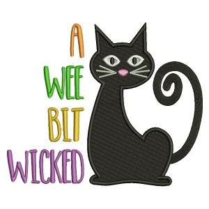 A Wee Bit Wicked Black Cat Filled Halloween Machine Embroidery Design Digitized Pattern