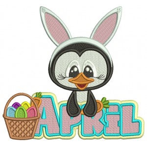 April Penguin Wearing Bunny Ears With Eggs Easter Filled Machine Embroidery Design Digitized Pattern