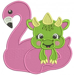 Baby Dragon With Inflatable Pool Swan Summer Filled Machine Embroidery Design Digitized Pattern