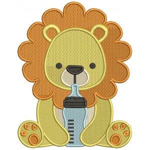 Baby Lion With Milk Bottle Filled Machine Embroidery Design Digitized Pattern