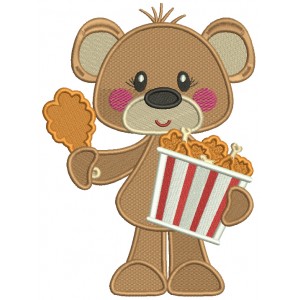 Bear Eating Chicken Drunstick Filled Machine Embroidery Design Digitized Pattern