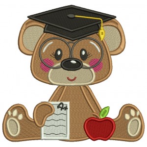 Bear Graduate Got an A On The Exam School Filled Machine Embroidery Design Digitized Pattern