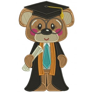 Bear Graduate Holding The Diploma School Filled Machine Embroidery Design Digitized Pattern
