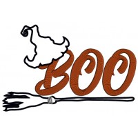 Boo Witch Hat On The Broom Halloween Applique Machine Embroidery Design Digitized Pattern