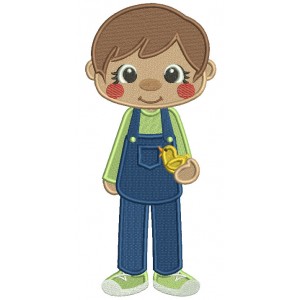 Boy Farmer Holding Little Chick Filled Machine Embroidery Design Digitized Pattern
