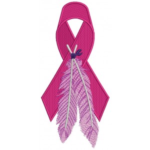Breast Cancer Awareness Ribbon With Feathers Filled Machine Embroidery Design Digitized Pattern