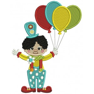 Circus Boy Holding Balloons And Wearing Tall Hat Filled Machine Embroidery Design Digitized Pattern