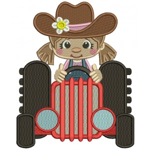 Cowgirl Tractor Driver Filled Machine Embroidery Design Digitized Pattern