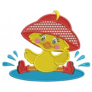 Cute Baby Duck Sitting In The Poddle Filled Machine Embroidery Design Digitized Pattern