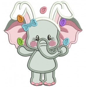 Cute Baby Girl Elephant Juggling Easter Eggs Applique Machine Embroidery Design Digitized Pattern 