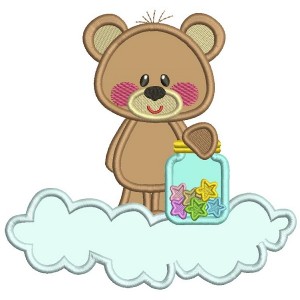 Cute Bear Standing On The Cloud Applique Machine Embroidery Design Digitized Pattern