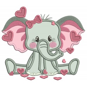 Cute Little Elephant With Lots Of Hearts Applique Valentine's Day Machine Embroidery Design Digitized Pattern