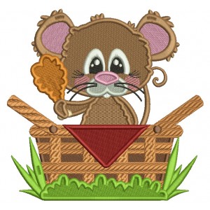 Cute Little Mouse Holding a Piece Of Chicken Filled Machine Embroidery Design Digitized Pattern