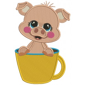 Cute Piggy Sitting In The Cup Filled Machine Embroidery Design Digitized Pattern