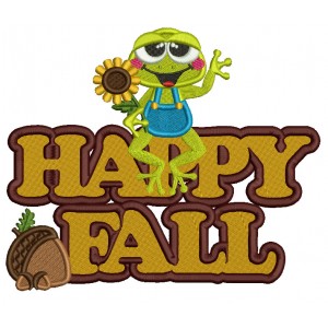 Froggy With Sunflower Happy Fall Filled Machine Embroidery Design Digitized Pattern