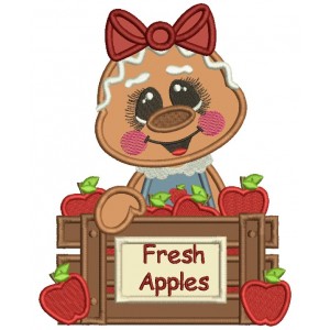 Gingerbread Girl With Fresh Apples Fall Applique Thanksgiving Machine Embroidery Design Digitized Pattern