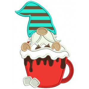 Gnome Holding Cup Covered With Chocolate Christmas Applique Machine Embroidery Design Digitized Pattern