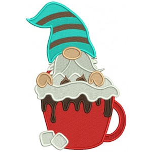 Gnome Holding Cup Covered With Chocolate Christmas Filled Machine Embroidery Design Digitized Pattern