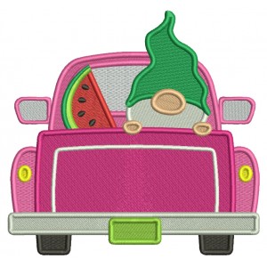 Gnome In The Car With a Watermelon Filled Machine Embroidery Design Digitized Pattern