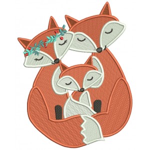 Happy Fox Family Filled Machine Embroidery Design Digitized Pattern