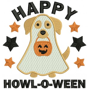 Happy Howl-O-Ween Cute Dog Halloween Filled Machine Embroidery Design Digitized Pattern